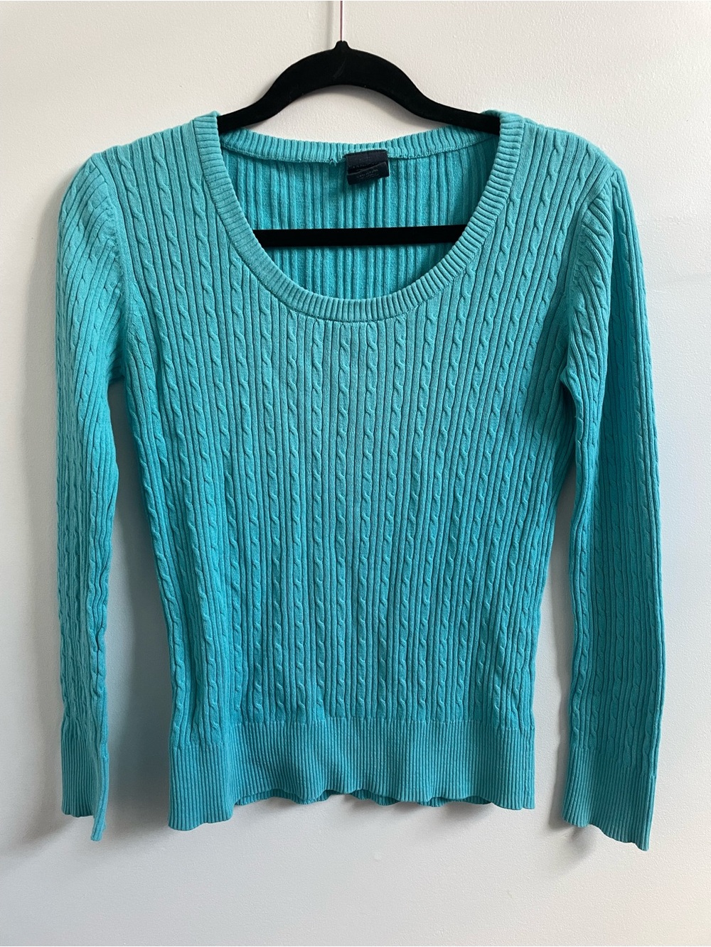 Turquoise Cable Knit Scoop Neck Sweater